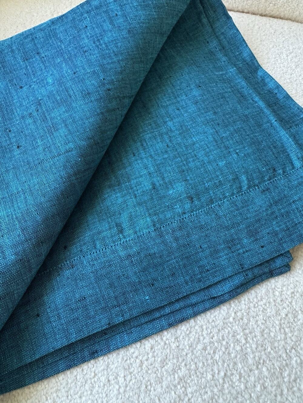 60x90 100% Pure Linen Tablecloth Teal Blue Machine Washable Solino Home